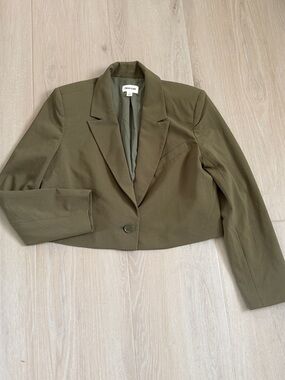 Open Edit Cropped Blazer Olive Green Sz S Structured Boxy Jacket